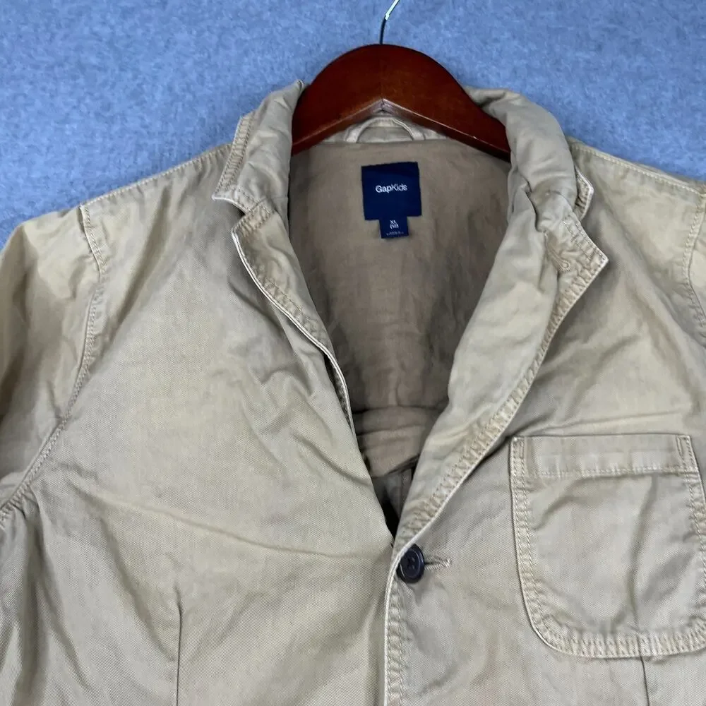 Gap Kids 3 Button Coat Youth XL Beige Canvas Pockets Casual Classic